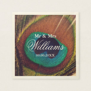 Serviette En Papier Elégante plumes paon sur mesure chic mariage