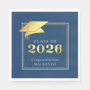 Serviette En Papier Élégante Promotion 2026 Bleu Métallisé Or