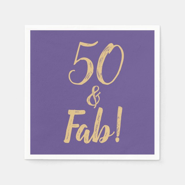 Serviette En Papier Élégante Purple "50 & Fab !" Fête du 50e anniversa (Devant)