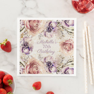 Serviette En Papier Élégante Purple Blush Pink 70e fête d'anniversa