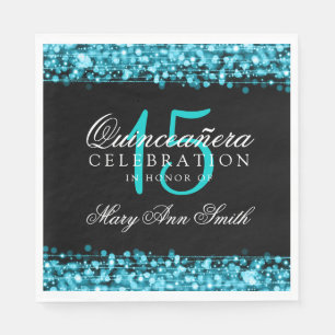 Serviette En Papier Élégante Quinceanera Party étincelles Turquoise