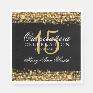 Serviette En Papier Élégante Quinceanera Party Sparkles Gold