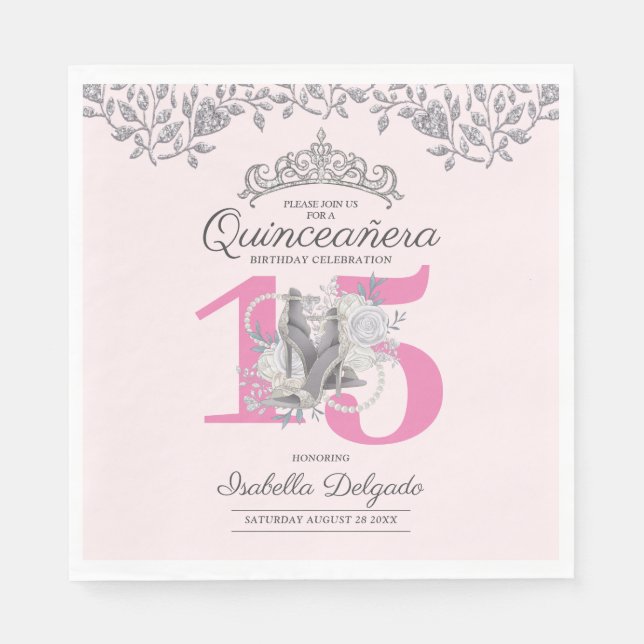 Serviette En Papier Elégante Quinceanera Princess Pink 15e anniversair (Devant)