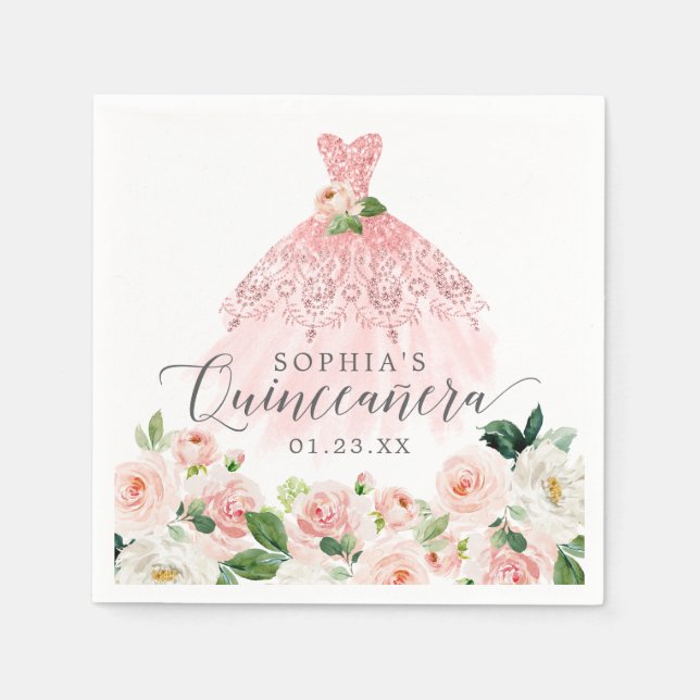 Serviette En Papier Élégante robe florale Quinceanera (Devant)