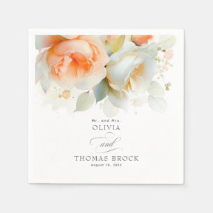 Serviette En Papier Élégante Rose douce Fleurs Mariage botanique