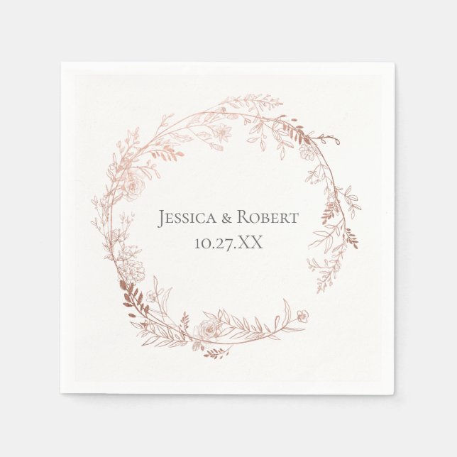 Serviette En Papier Elégante Rose Gold Floral Wreath Personnalisée (Devant)