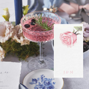 Serviette En Papier Élégante rose rose blanche Monogramme personnalisé