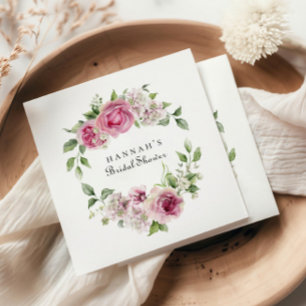 Serviette En Papier Élégante Rose rose Floral Baby shower ou nuptiale