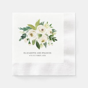 Serviette En Papier Elégante Roses Blanches Verdure Papier Mariage Nap