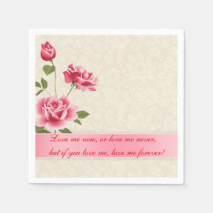 Serviette En Papier Elégante Roses Roses Rose Plush Damas Blanches