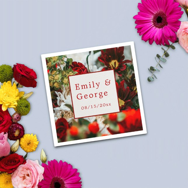 Serviette En Papier Élégante roses rouges fleurs fleurs Mariage floral (Créateur téléchargé)