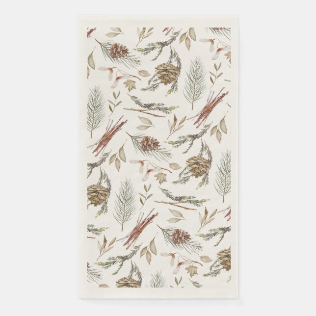 Serviette En Papier Élégante serviette hiver avec Pinecones (Devant)