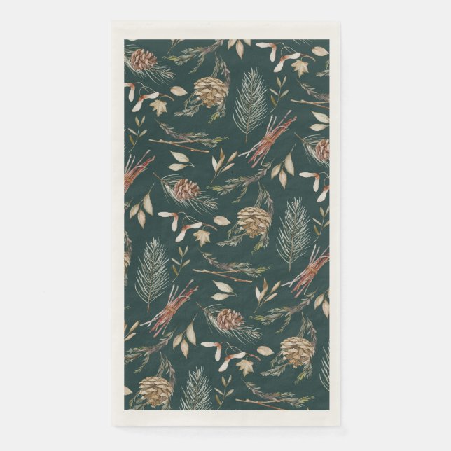 Serviette En Papier Élégante serviette hiver avec Pinecones (Devant)