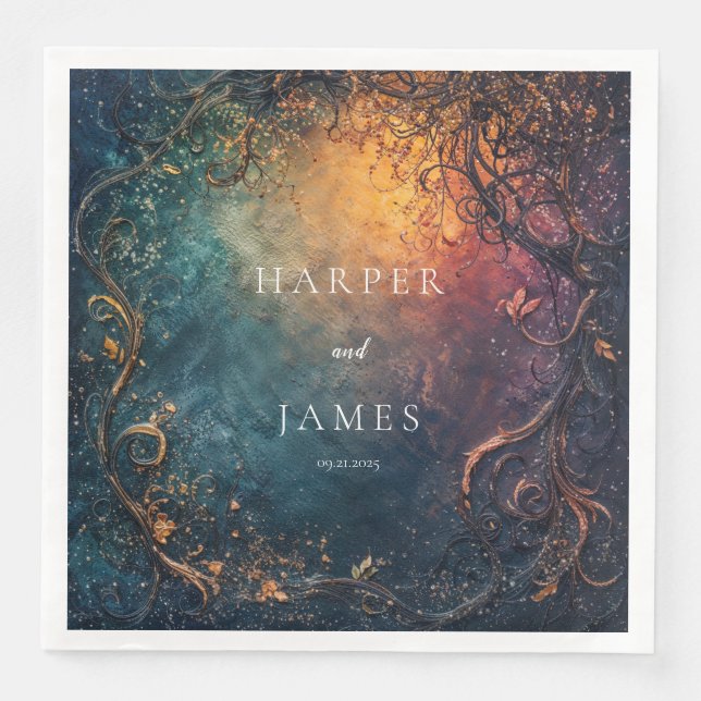 Serviette En Papier Élégante serviette Mariage céleste (Devant)