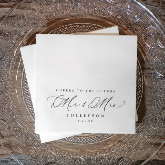 Serviette En Papier Élégante serviettes Fiançailles de mariage (Black “Future Mr & Mrs” napkin—perfect for engagement parties or showers with a modern vibe.)