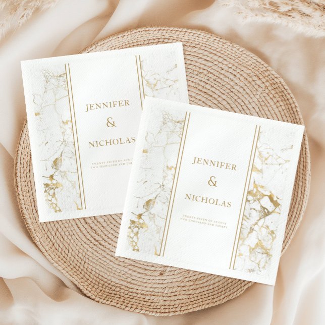 Serviette En Papier Élégante serviettes Mariage or et Marbre blanc (Elegant Gold & White Marble Wedding Napkins)