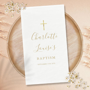 Serviette En Papier Élégante signature en écriture script Or Baptême