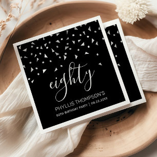 Serviette En Papier Elégante Soirée Noire Confetti 80ème anniversaire