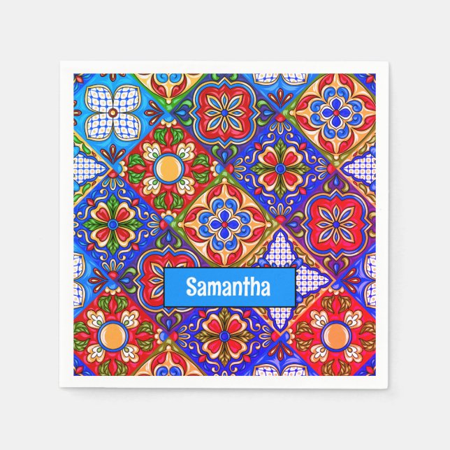 Serviette En Papier Elégante talavera mexicaine carrelage bleu violet  (Devant)