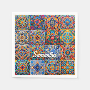 Serviette En Papier Elégante talavera mexicaine carrelage jaune rouge