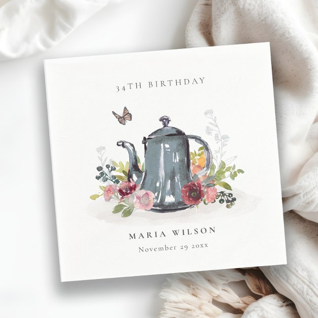 Serviette En Papier Elégante théière Rose de feuilles Floral Teapot N' (Créateur téléchargé)