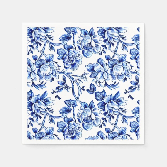 Serviette En Papier Elégante toile florale bleu et blanc (Devant)