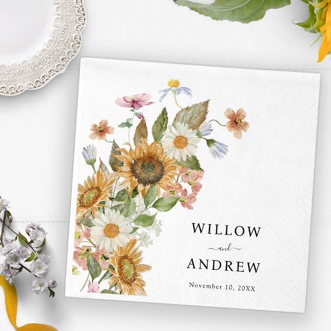 Serviette en papier élégante Tournesol (Elegant Sunflower Wildflowers Decor Paper Napkin by Painted Paperie
)