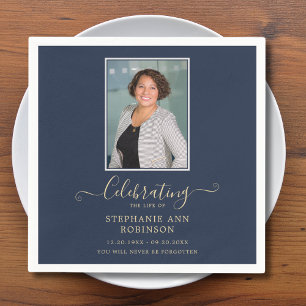 Serviette En Papier Elégante Typographie Or Photo Moderne Bleu