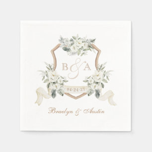 Serviette En Papier Élégante verdure blanc Mariage Floral Crest