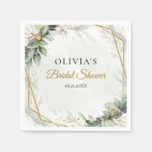 Serviette En Papier Elégante verdure feuillage faux or nuptiale douche