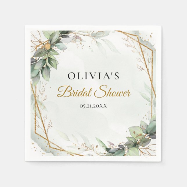 Serviette En Papier Elégante verdure feuillage faux or nuptiale douche (Devant)