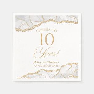 Serviette En Papier Elégante White Gold Agate 10e anniversaire fête