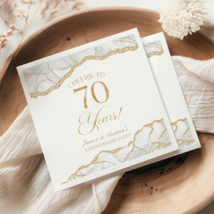 Serviette En Papier Elégante White Gold Agate 70e Anniversaire Party