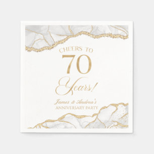 Serviette En Papier Elégante White Gold Agate 70e Anniversaire Party