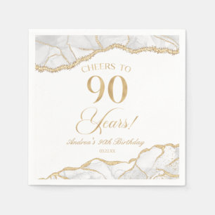 Serviette En Papier Elégante White Gold Agate 90e fête d'anniversaire