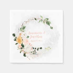 Serviette En Papier Élégantes aquarelles lis magnolias roses pivoines