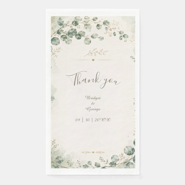 Serviette En Papier Élégantes Botaniques de Mariage Eucalyptus Sage (Devant)