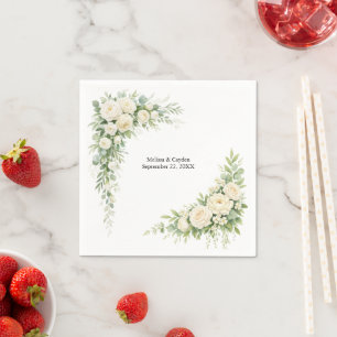 Serviette En Papier Élégantes fleurs de crèmes blanches pour mariage e