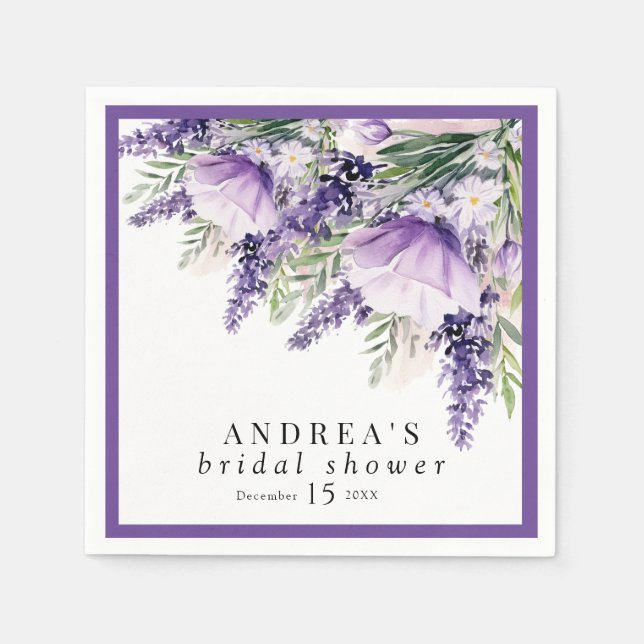 Serviette En Papier Élégantes Fleurs Lavande Violettes Shower de Marié (Devant)