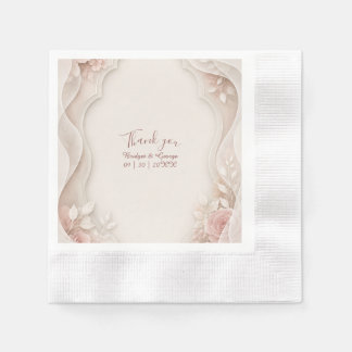 Serviette En Papier Élégantes Fleurs Superposées de Mariage Rose sur V
