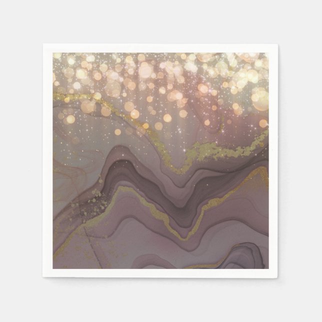 Serviette En Papier Élégantes gouttes de Parties scintillant en or (Devant)