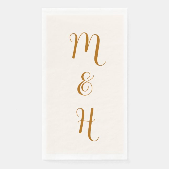 Serviette En Papier Élégantes Initiales de Mariage au Gingembre | Ivoi (Devant)