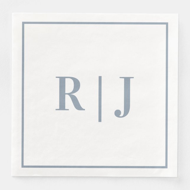 Serviette En Papier Élégantes Initiales de Monogramme Bleu Poussiéreux (Devant)