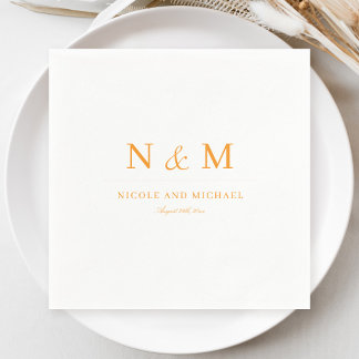 Serviette En Papier Élégantes Initiales de Monogramme Orange Mariage