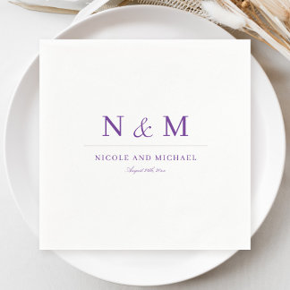 Serviette En Papier Élégantes Initiales de Monogramme Violet Poursat M