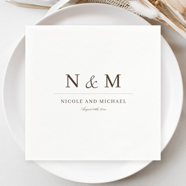 Serviette En Papier Élégantes Initiales Monogramme Brun Foncé Mariage (Créateur téléchargé)