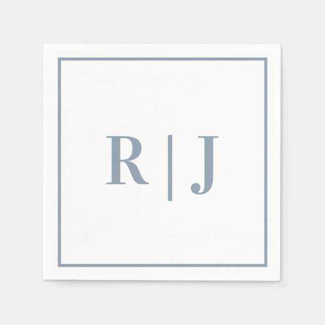 Serviette En Papier Élégantes Initiales Monogrammées de Mariage en Ble (Devant)