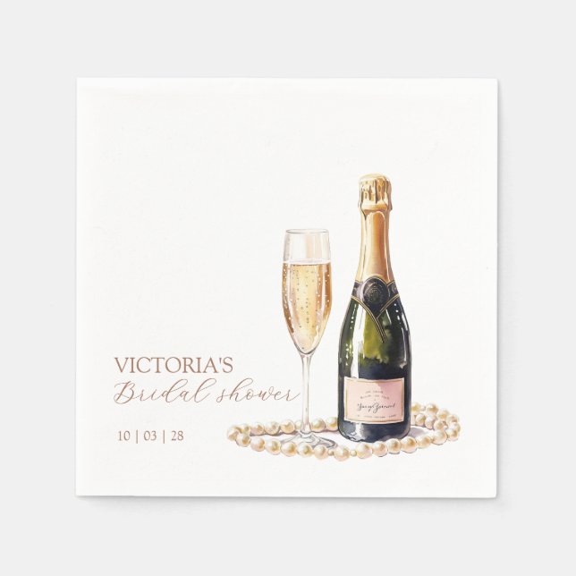 Serviette En Papier Élégantes Perles et Prosecco Baby Shower (Devant)