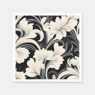 Serviette En Papier Élégantes perruques florales noires et blanches