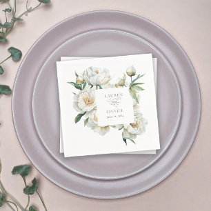 Serviette En Papier Élégantes Pivoines Blanches Floral Aquarelle Maria
